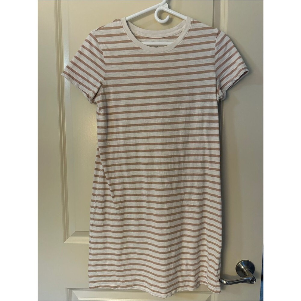 Universal Thread White and Tan Striped Mini T-Shirt Dress Women’s Sz small